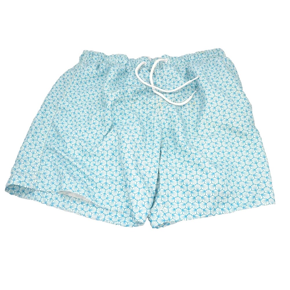 H&M Swim Trunks Men's Size M Blue Pattern Mesh Lining Pockets Drawstring